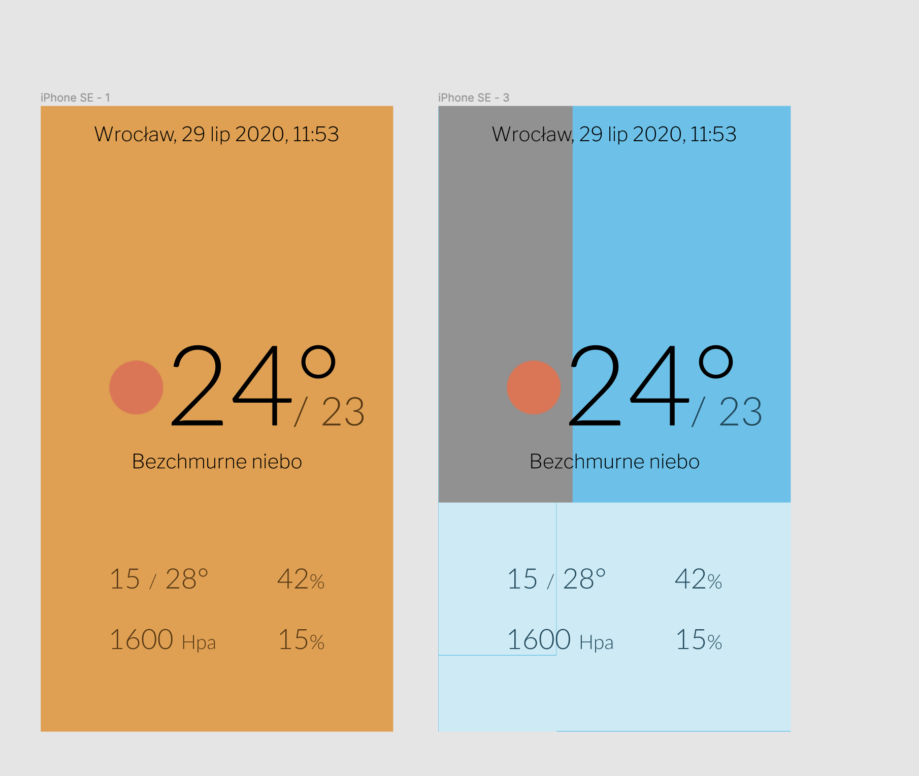 Ekrany dla pogodynki w aplikacji Figma